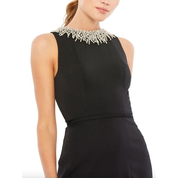 MAC DUGGAL Sleeveless Rhinestone Collar Column Black Maxi Dress Size 0 - Picture 3 of 6